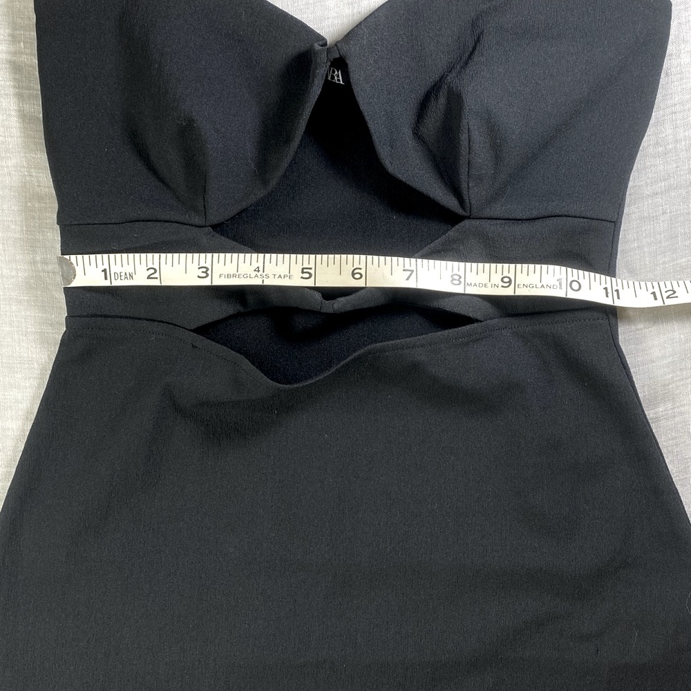 NWOT Zara Asymmetric Little Black Dress Midi Cut Out Waist Feminine Cocktail S - Picture 6 of 11